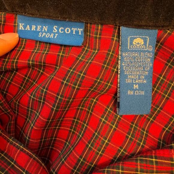 Vintage Karen Scott Sport Scottish Terrier Plaid Christmas Button Down Women M - Picture 2 of 9